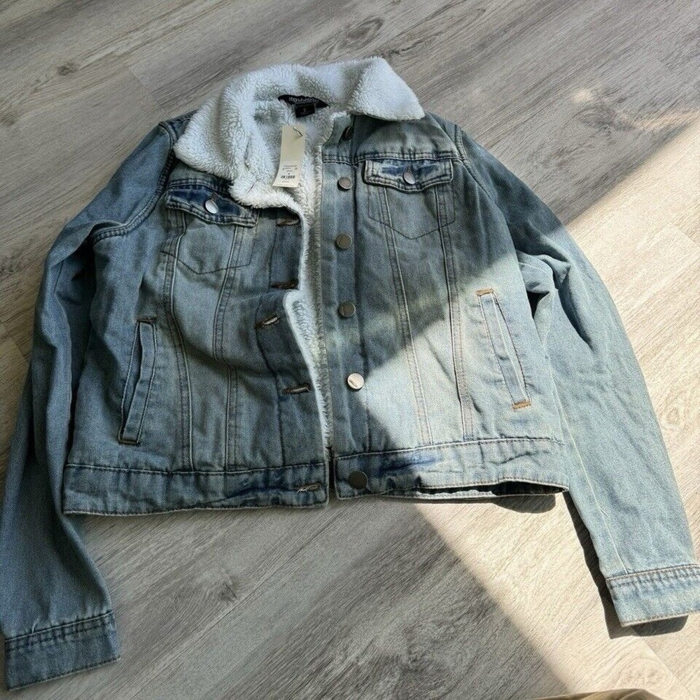 NWT Jou Jou Denim Jacket White Wool Lined Women Size Small Junior Francesca #493